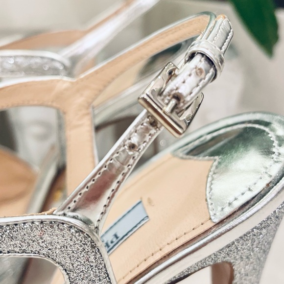 PRADA SILVER GLITTER STRAP PLATFORM SHOES - Picture 4 of 13